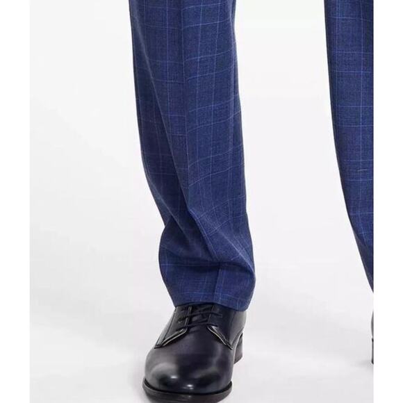 NWT Michael Kors Malone Plaid Classic Fit Stretch Dress Pants, Blue, 40W x 30L - Picture 5 of 9